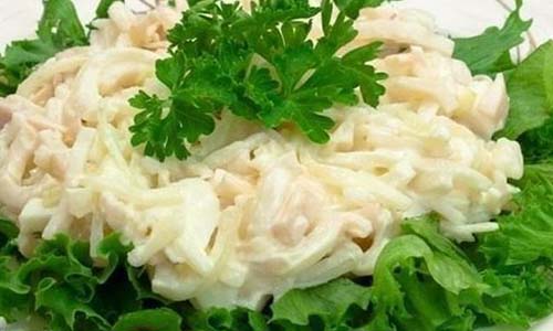Салат из кальмаров с рисом и сыром вкусно, рецепт приготовления